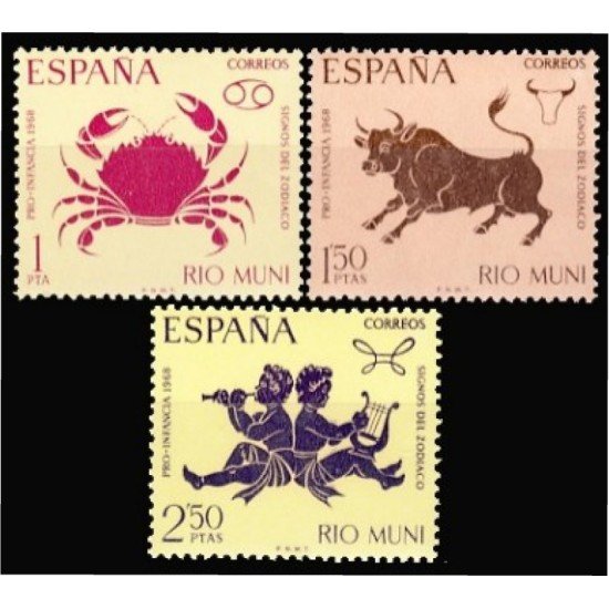 Rio Muni 83/85 1968 Signos del Zodiaco Zodiac Fauna MNH Rio Muni 83/85 1968 Signos del Zodiaco Zodiac Fauna MNH