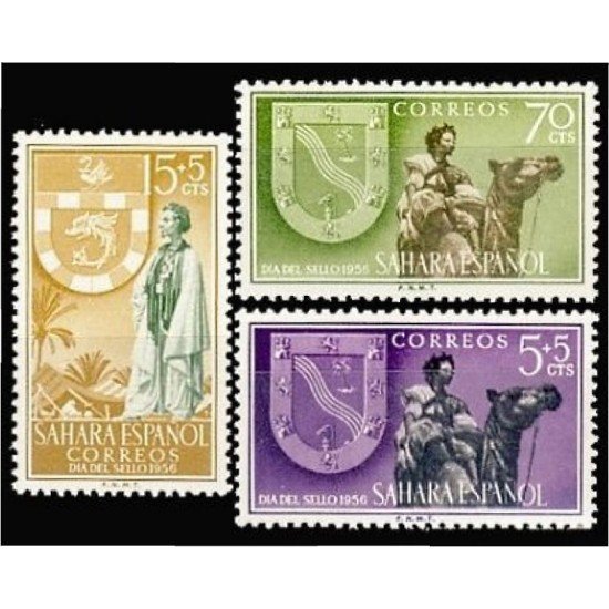 Sahara 130/32 1956 Día del Sello Escudos MNH Sahara 130/32 1956 Día del Sello Escudos MNH