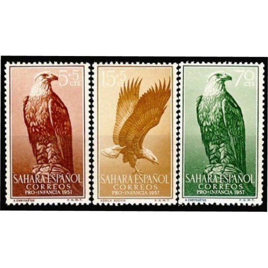 Sahara 139/41 1957 Pro infancia Fauna (águila) Eagle MNH