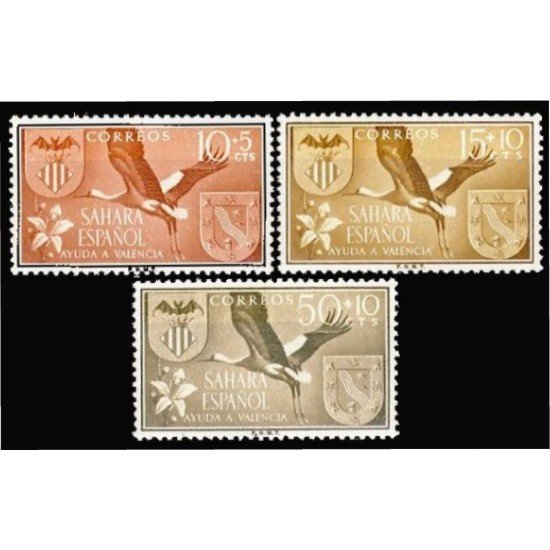 Sahara 146/48 1958 Ayuda a Valencia Fauna (cigüeña) MNH