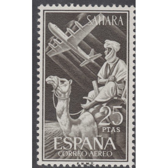 Sahara 189 1961 Correo aéreo Indígena y avión en vuelo Plane MNH