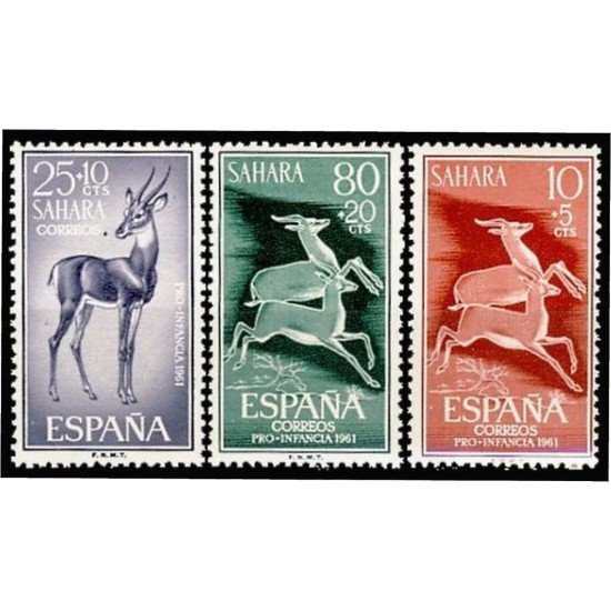 Sahara 190/92 1961 Pro infancia Fauna (gacelas) Gazelle MNH