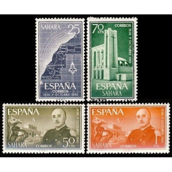 Sahara 193/96 1961 XXV Aniv. de la exaltación del Caudillo Mapa-Franco - Iglesia de El Aaiún MNH