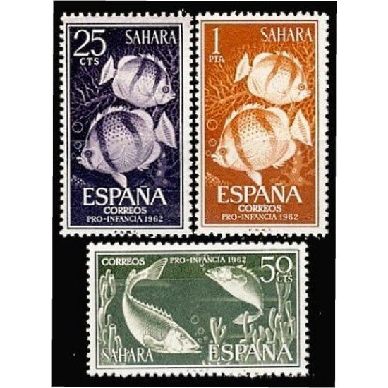 Sahara 209/11 1962 Pro infancia Fauna (peces) Fish MNH Sahara 209/11 1962 Pro infancia Fauna (peces) Fish MNH