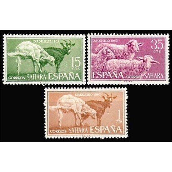 Sahara 212/14 1962 Día del Sello Cabra-Carneros Fauna MNH