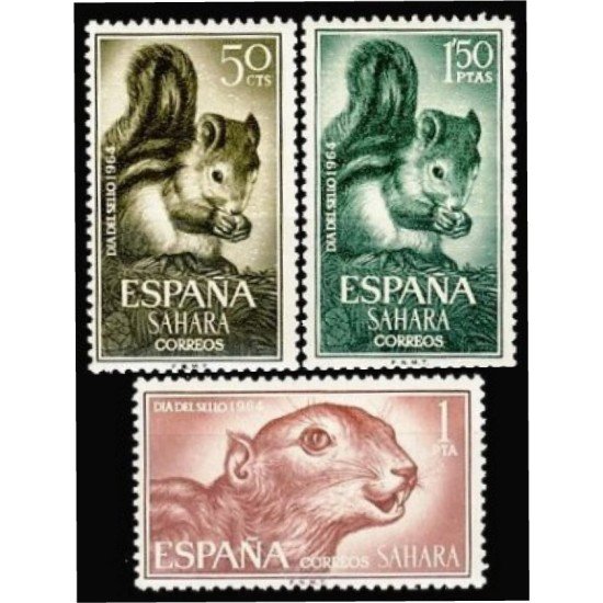 Sahara 236/38 1964 Día del Sello Fauna (ardilla africana) MNH Sahara 236/38 1964 Día del Sello Fauna (ardilla africana) MNH