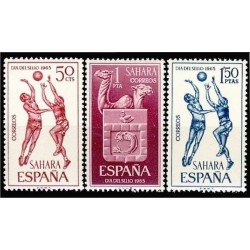Sahara 246/48 1965 Día del Sello Baloncesto - Escudo Sports MNH Sahara 246/48 1965 Día del Sello Baloncesto - Escudo Sports MNH