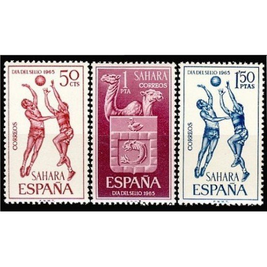 Sahara 246/48 1965 Día del Sello Baloncesto - Escudo Sports MNH