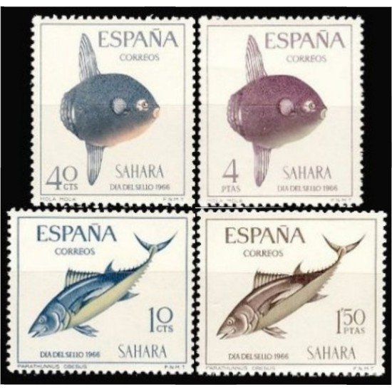 Sahara 252/55 1966 Día del Sello Fauna (peces) Fish MNH Sahara 252/55 1966 Día del Sello Fauna (peces) Fish MNH