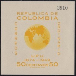 Colombia HB 4 1950 75º Aniv. del UPU Mapa mundi Sin goma Colombia HB 4 1950 75º Aniv. del UPU Mapa mundi Sin goma