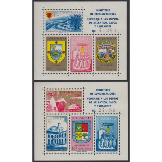 Colombia HB 23/24 1961 Atlántico, Cauca y Santander - Escudos, barco, ... MH Colombia HB 23/24 1961 Atlántico, Cauca y Santander - Escudos, barco, ... MH