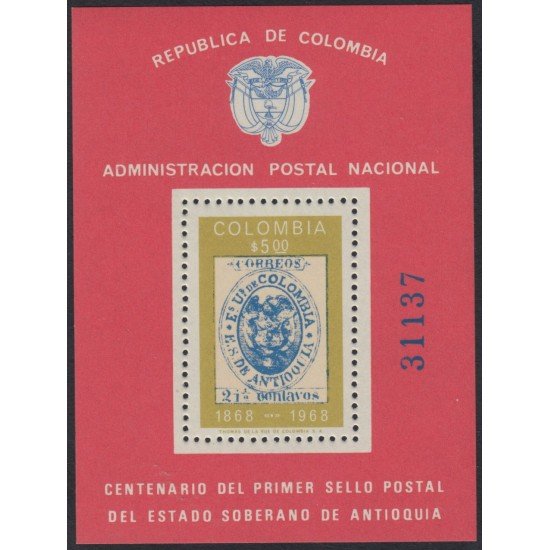 Colombia HB 29a 1968 100 Años del primer sello postal MNH Colombia HB 29a 1968 100 Años del primer sello postal MNH