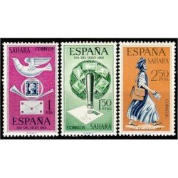 Sahara 268/70 1968 Día del Sello Alegoría - Matasellos - Cartero MNH Sahara 268/70 1968 Día del Sello Alegoría - Matasellos - Cartero MNH