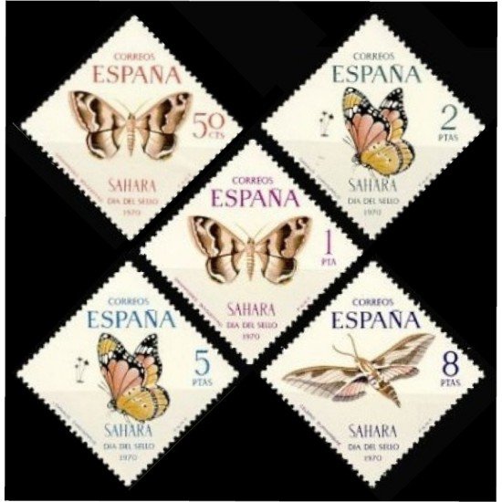 Sahara 283/87 1970 Día del Sello Fauna (mariposas) Butterfly MNH