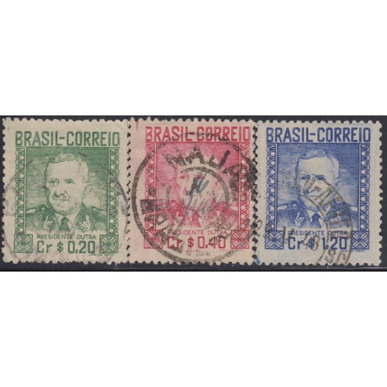 Brasil Brazil 458/60 1947 Efigie del Presidente Dutra Usado