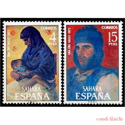 Sahara 308/09 1972 Día del Sello Pinturas Madre e hijo Tuareg MNH 