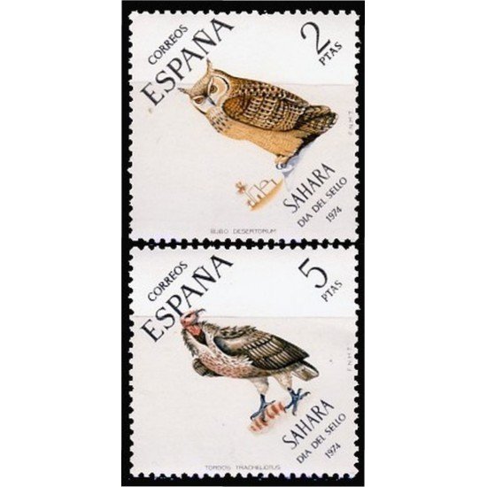 Sahara 317/18 1974 Día del Sello Fauna Buho - Buitre MNH Sahara 317/18 1974 Día del Sello Fauna Buho - Buitre MNH
