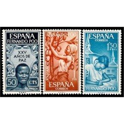 Fernando Poo 239/41 1965 XXV Aniv. de Paz Española Alegoría-Recolección-Escuelas MNH Fernando Poo 239/41 1965 XXV Aniv. de Paz Española Alegoría-Recolección-Escuelas MNH