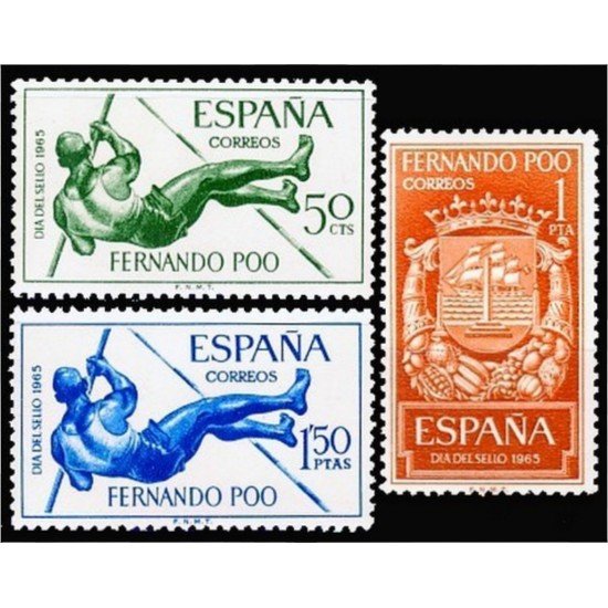 Fernando Poo 245/47 1965 Día del Sello Salto con pértiga-Escudo MNH