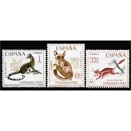 Fernando Poo 259/61 1967 Día del Sello Fauna MNH