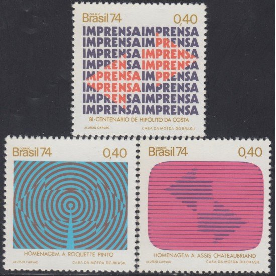 Brasil Brazil 1096/98 1974 Medios de comunicación MNH Brasil Brazil 1096/98 1974 Medios de comunicación MNH