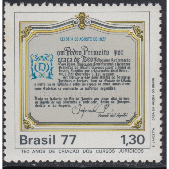 Brasil Brazil 1271 1977 Escuela de Derecho MNH Brasil Brazil 1271 1977 Escuela de Derecho MNH