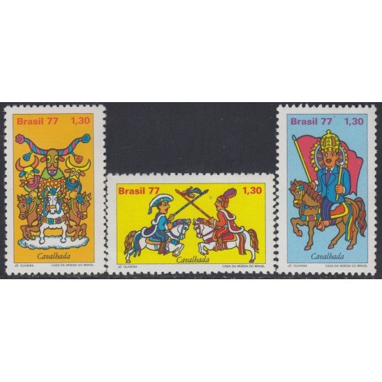 Brasil Brazil 1272/74 1977 Folklore Combate de jinetes MNH Brasil Brazil 1272/74 1977 Folklore Combate de jinetes MNH