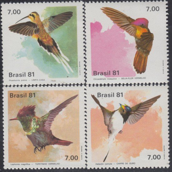 Brasil Brazil 1473/76 1981 Fauna Colibrís Pájaros Birds MNH Brasil Brazil 1473/76 1981 Fauna Colibrís Pájaros Birds MNH
