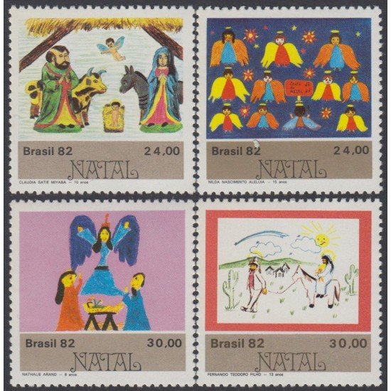 Brasil Brazil 1567/70 1982 Navidad Dibujos de Infantes MNH