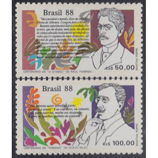 Brasil Brazil 1888/89 1988 Literatura Brasileña Día del libro MNH Brasil Brazil 1888/89 1988 Literatura Brasileña Día del libro MNH