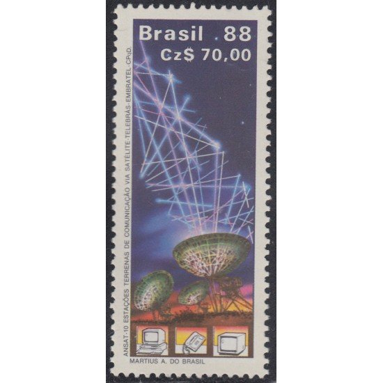 Brasil Brazil 1902 1988 Antena parabólica de estación terrestre MNH Brasil Brazil 1902 1988 Antena parabólica de estación terrestre MNH