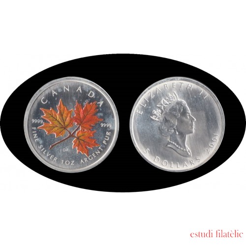 Canadá Canada Onza de plata 5 $ 2001 Maple Leaf Elisabeth II Color