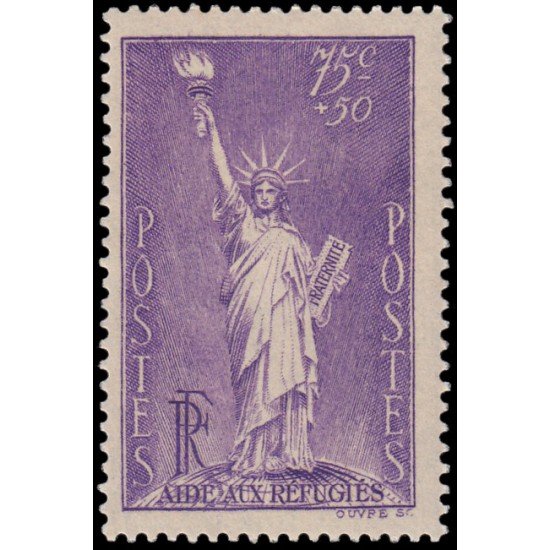France Francia 309 1936 Pro refugiados políticos Estatua de la Libertad MNH France Francia 309 1936 Pro refugiados políticos Estatua de la Libertad MNH