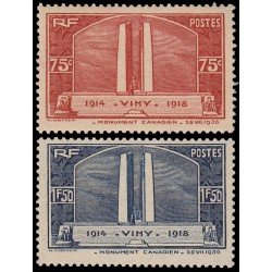 France Francia 316/17 1936 Inauguración monumento a los caídos Canadienses (Vimy) MNH