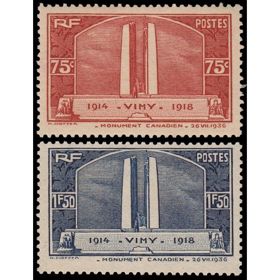 France Francia 316/17 1936 Inauguración monumento a los caídos Canadienses (Vimy) MNH France Francia 316/17 1936 Inauguración monumento a los caídos Canadienses (Vimy) MNH