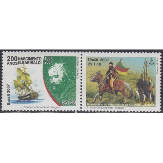 Brasil Brazil 2987/88 2007 Giuseppe Garibaldi Hombre político Italiano MNH Brasil Brazil 2987/88 2007 Giuseppe Garibaldi Hombre político Italiano MNH