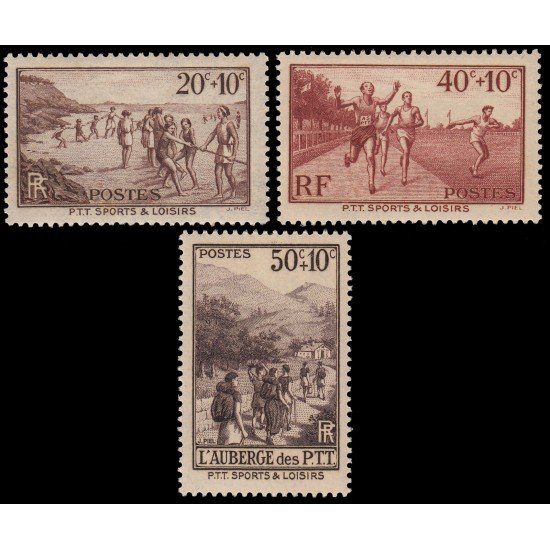 France Francia 345/47 1937 Pro obras sociales y deportivas (P.T.T.) MNH