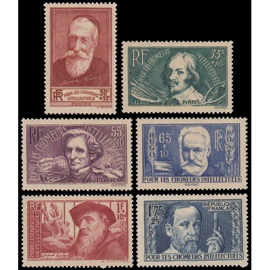 France Francia 380/85 1938 Pro parados intelectuales MNH France Francia 380/85 1938 Pro parados intelectuales MNH