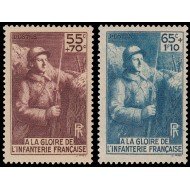 France Francia 386/87 1938 Para erigir un monumento a la infantería MNH