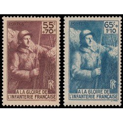 France Francia 386/87 1938 Para erigir un monumento a la infantería MNH