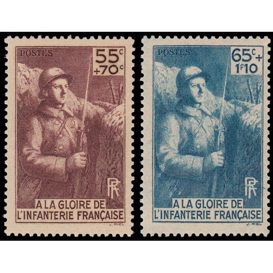 France Francia 386/87 1938 Para erigir un monumento a la infantería MNH