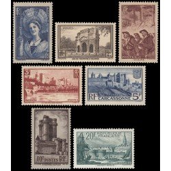 France Francia 388/94 1938 Campesina con tocado/Arco de triumfo/Mineros/Avignon/Carcassonne/Castillo de Vincennes/Pto. de San Malo MNH
