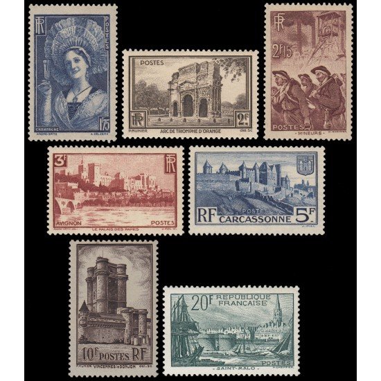 France Francia 388/94 1938 Campesina con tocado/Arco de triumfo/Mineros/Avignon/Carcassonne/Castillo de Vincennes/Pto. de San Malo MNH France Francia 388/94 1938 Campesina con tocado/Arco de triumfo/Mineros/Avignon/Carcassonne/Castillo de Vincennes/Pto. de San Malo MNH