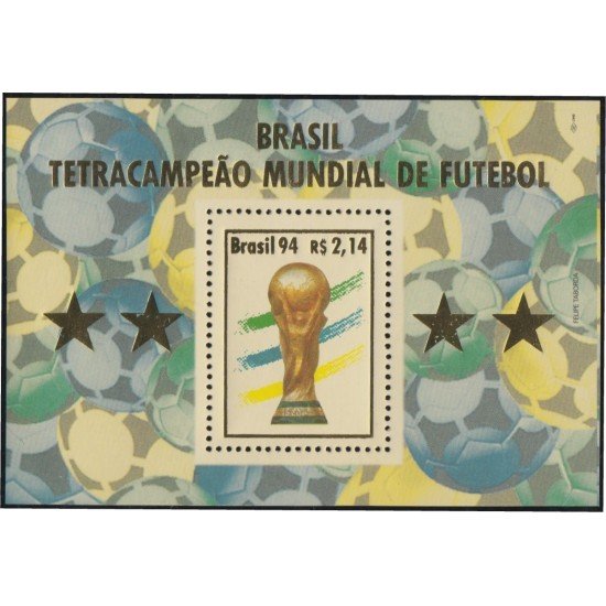 Brasil Brazil HB 95 1994 Brasil ganador por 4ta vez de la Copa del mundo de Fútbol MNH Brasil Brazil HB 95 1994 Brasil ganador por 4ta vez de la Copa del mundo de Fútbol MNH