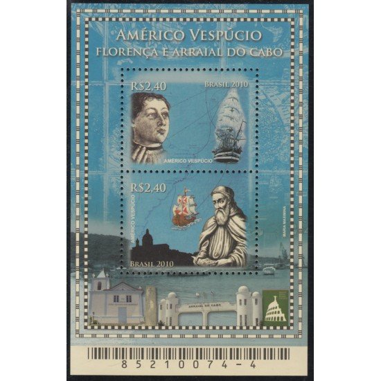 Brasil Brazil HB 142 2010 Relaciones diplomáticas con Italia Amerigo Vespucci Navegador italiano MNH Brasil Brazil HB 142 2010 Relaciones diplomáticas con Italia Amerigo Vespucci Navegador italiano MNH