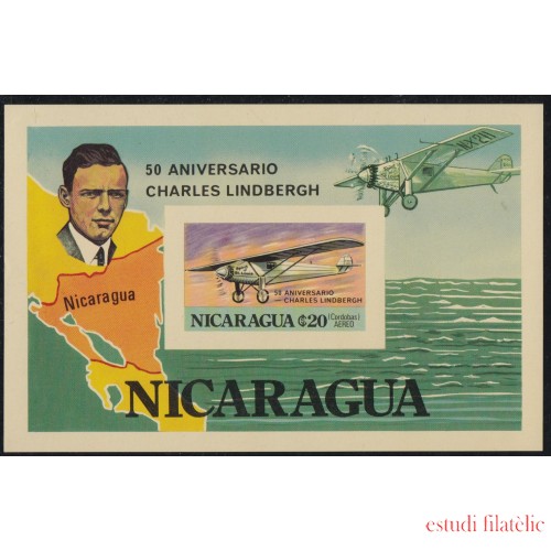 Nicaragua HB 135a 1977 50 Años travesía Atlántico Norte Charles Lindberg Sin dentar