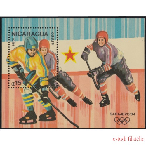 Nicaragua HB 163 1984 Juegos olímpicos de Invierno en Sarajevo Hockey MNH