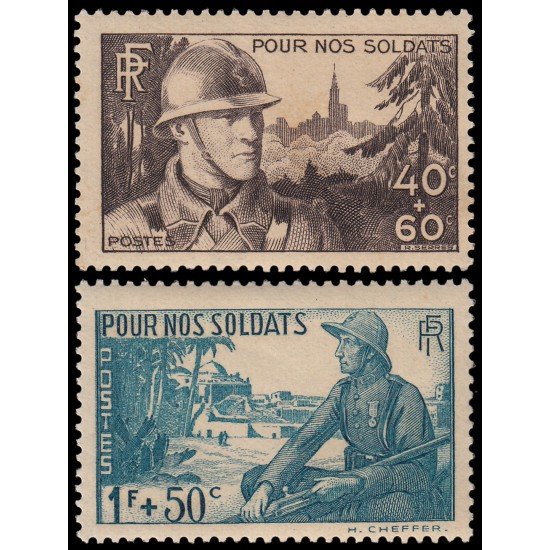 France Francia 451/52 1940 Por nuestros soldados Soldados MNH