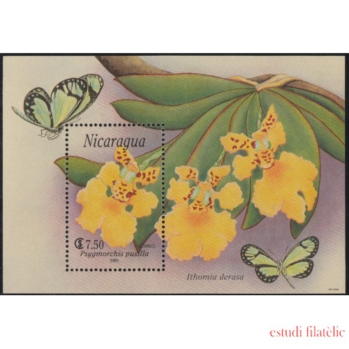 Nicaragua HB 204 1991 Mariposas y Flores Butterflies and Flowers MNH