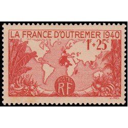 France Francia 453 1940 Por la Francia de ultramar Mapa del imperio francés MNH